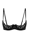 TiaoBug Reggiseno Aperto Donna in Pizzo Lingerie Sexy Hot per Sesso Babydoll Bra Elasticizzato con Buco Senza Ferretto e Imbottito Bikini Push Up Crop Top Discoteca Nero AA L