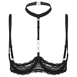 Freebily Reggiseno Aperto Donna Sexy Hot per Sesso Babydoll Halter Bra Top Pizzo Floreale Bralette Traparente Push up Bustino Senza Ferretto Bikini Top Lingerie Underwear Nero 5XL