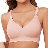 Lonya Donna Reggiseno Senza Ferretto Lovable Reggiseni Senza Cuciture Push Up Comodo Reggiseno Imbottito Zero Feel Cinghie Regolabili, Rosa, XL