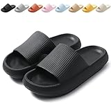 Calish Ciabatte Uomo Donna Casa Aperte Pantofole Comode Slide Ciabatte Nuvole Ultra Morbide Pantofola Sandalo Estive Ciabatte da Mare Spiaggia Piscina Unisex, Nero, 38-39 EU