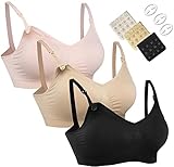 HOFISH Confezione da 3 reggiseni per allattamento senza cuciture, taglie S-XXL, con estensori e clip extra, 01 Tinta unita: Nero Beige Rosa, M