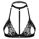 Freebily Reggiseno Aperto Donna Sexy Hot per Sesso Babydoll Halter Pizzo Floreale Traparente Bralette Push up Bustino Reggiseno Senza Ferretto Bikini Top Lingerie Underwear Nero M