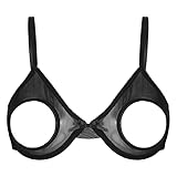 Freebily Reggiseno Aperto Sexy Donna Hot Balconcino Bikini Bra Push Up Crop Top Brassière in Rete Cinghie Incrociate Camisole Erotico Latex Lingerie con Spalline Regolabile Nero M